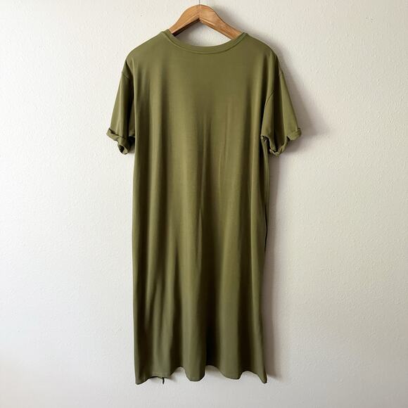 Eileen Fisher Organic Cotton Olive Green Midi T-shirt Dress women's size Medium‎ - Picture 7 of 10